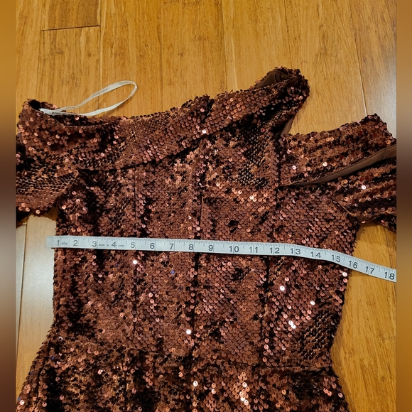 Lavish Alice maya velvet sequin asymmetric mini dress in chocolate - Picture 6 of 8